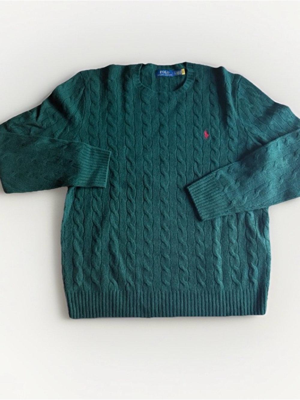Polo Ralph Lauren Wool Cashmere Cable Knit Crewneck Sweater in Moss Agate Size L